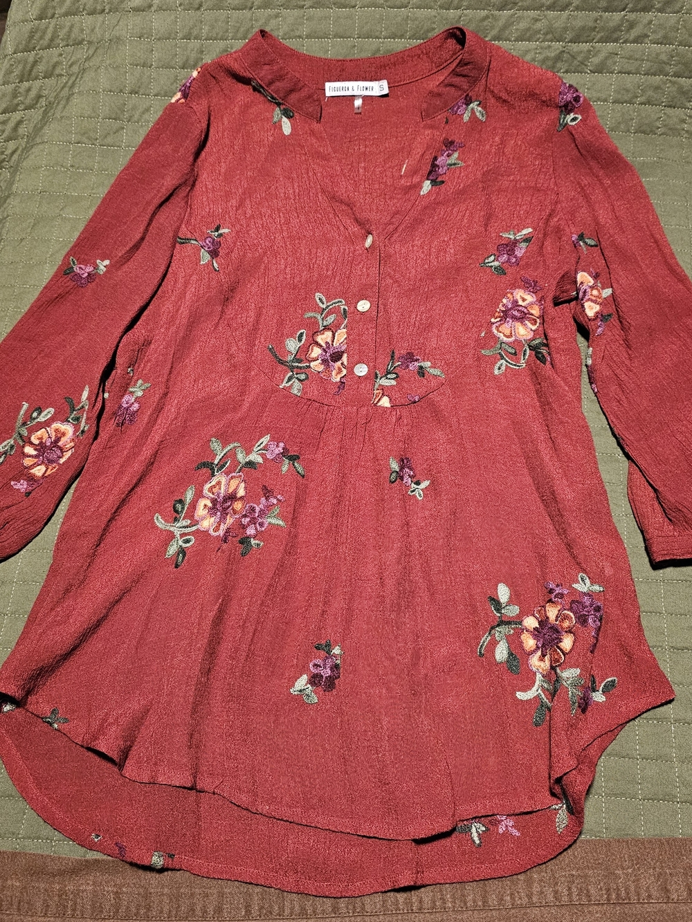 Embroidered Floral Peasant Top